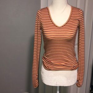Striped V-neck long sleeve